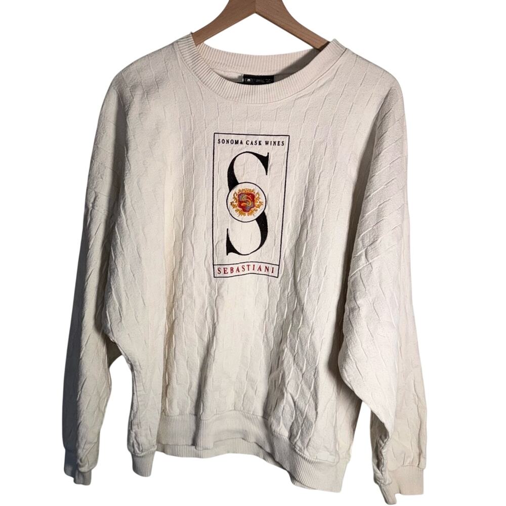 VINTAGE SONOMA CASK WINES SEBASTIANI 80s Retro Cottontops Cream Knit Sweater L